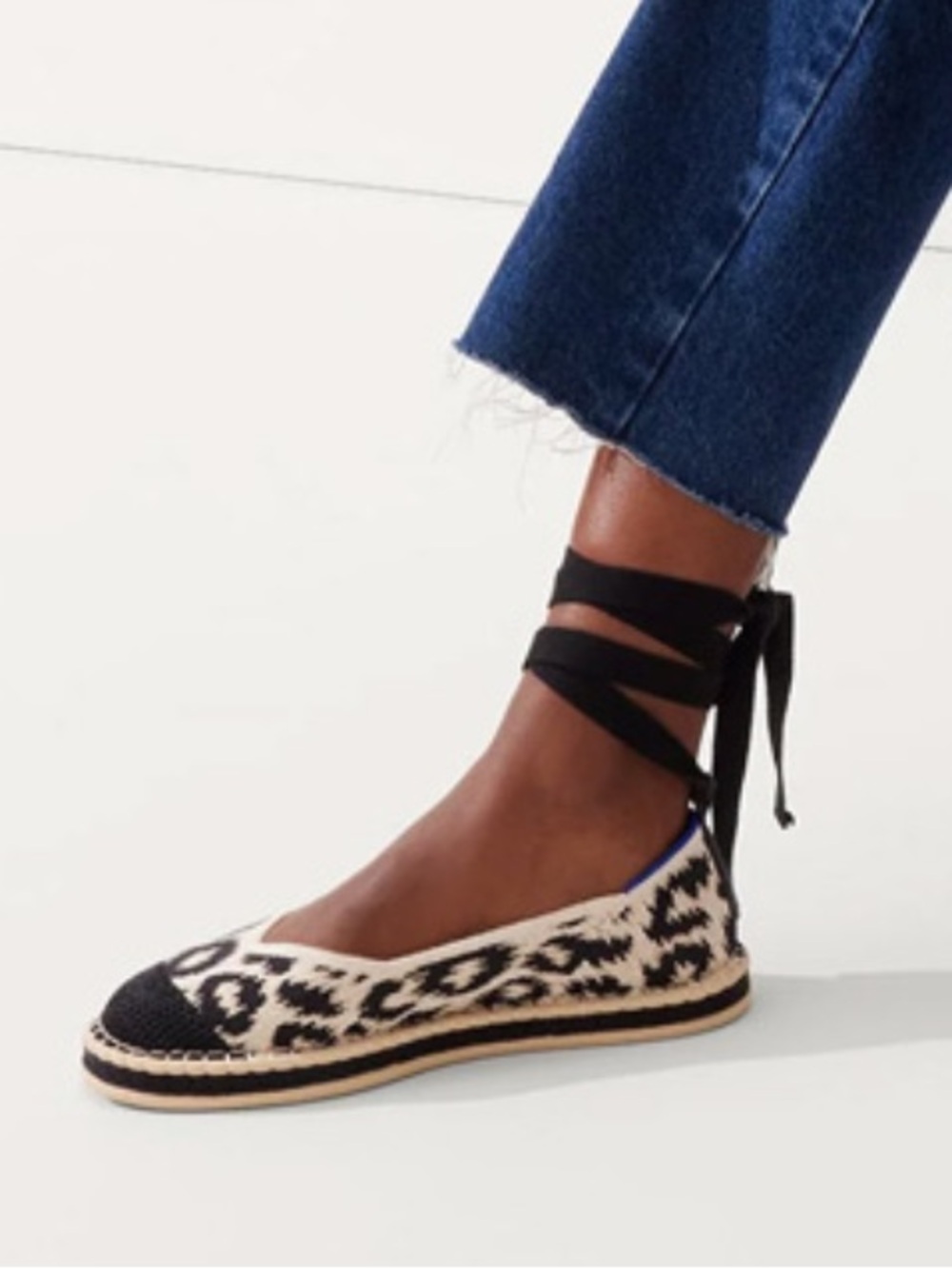 Rothy’s The Espadrille Sandy Cat Animal Print Flats Size 8.5 Wrap Ankle Strap